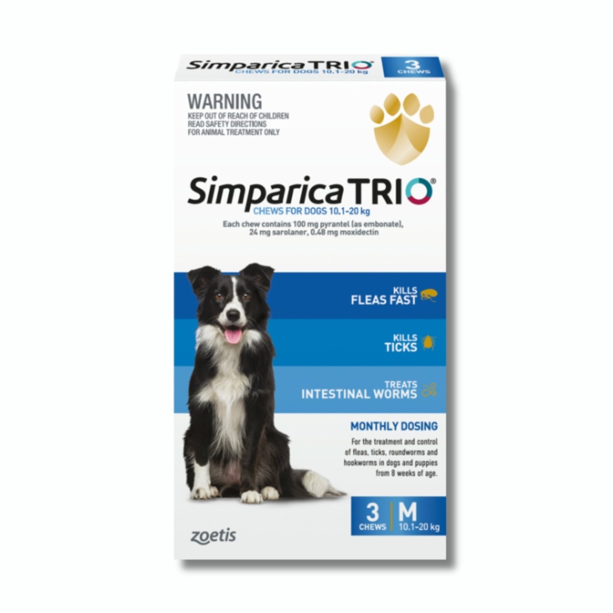 Simparica Trio Flea, Tick & Worm Treatment (3 pack) M
