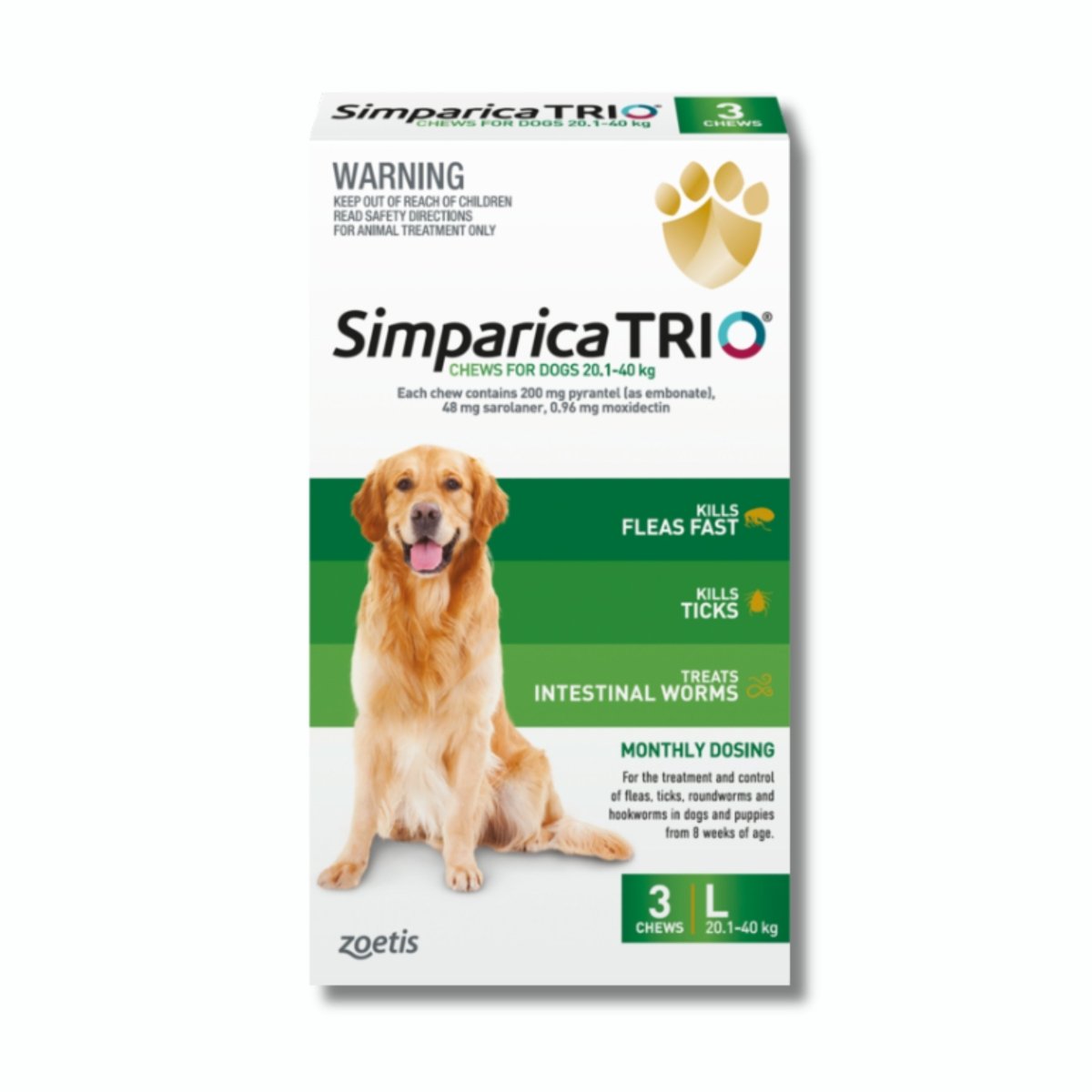 Simparica Trio Flea, Tick & Worm Treatment (3 pack) L