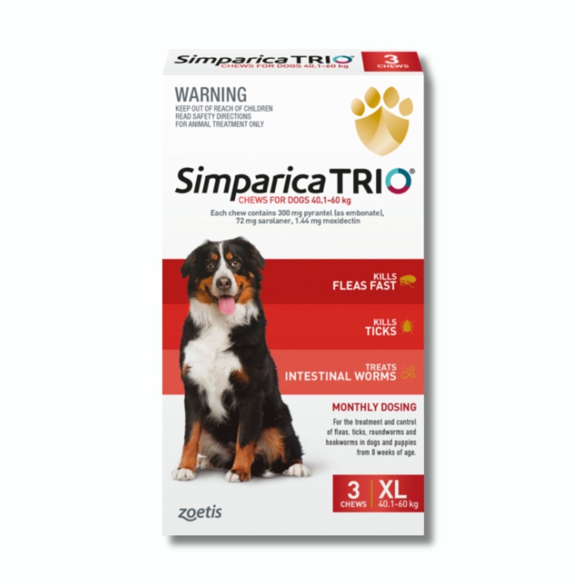 Simparica Trio Flea, Tick & Worm Treatment (3 pack) XL