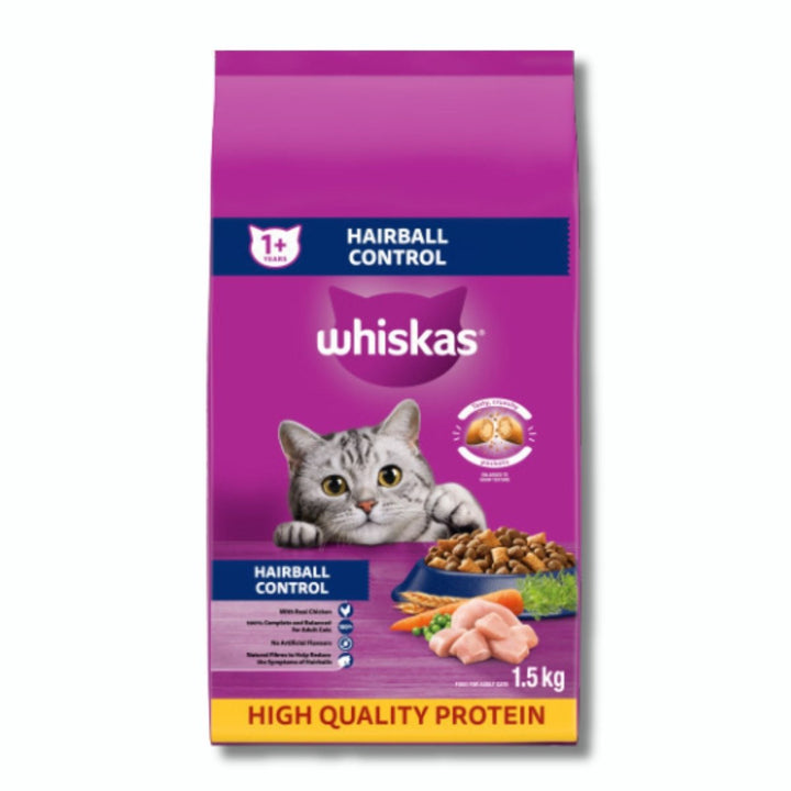 Whiskas Hairball Control Dry Cat Food (1.5kg) - Pet Supply